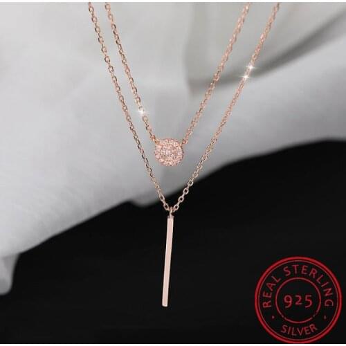 925 Sterling Silver Double layer Necklace Round Shiny Full Zircon Long pendant Necklaces Gift For Girl Fine Accessories NK062