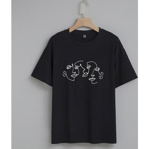 Abstract Face Line Art Style Tshirt 90s Aesthetic T Shirt Women Tops Casual Loose Plus Size Tees Fashion Streetwear Harajuku