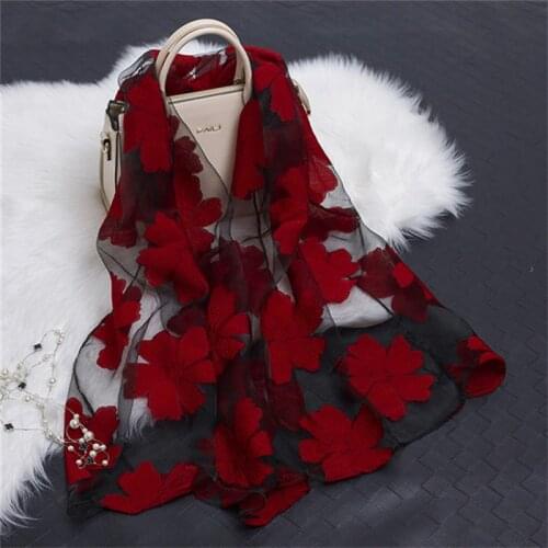 Hot Sale Printe Floral Scarf Women Summer Breeze Lightweight Sheer Wrap and Shawls Bandana Beach Organza Gauze Lace Hollow Scarf