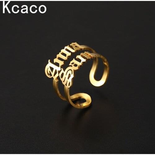 Personlizd Double Name Ring Stainless Steel Adjustable Gold Finger Ring Male Female Heart Rings Gift for Couple Wedding Jewelry