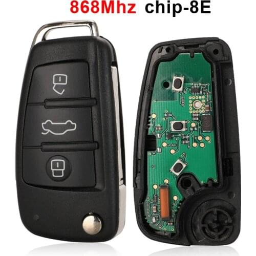 Jingyuqin 3 Button Flip Remote Key 8E Chip 868Mhz FSK Model Car Alarm for Audi A6L Q7 4f0837220R /AD Auto Key Fob Control