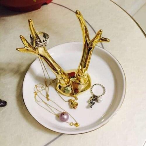 European trade ceramic jewelry frame Jewelry Necklace Jewelry Tray golden antlers storage disc creative ornaments wholesale