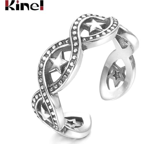 Kinel Genuine 100% 925 Sterling Silver Stackable Geometric Twisted Retro Star Rings For Women Engagement Silver Ring Jewelry