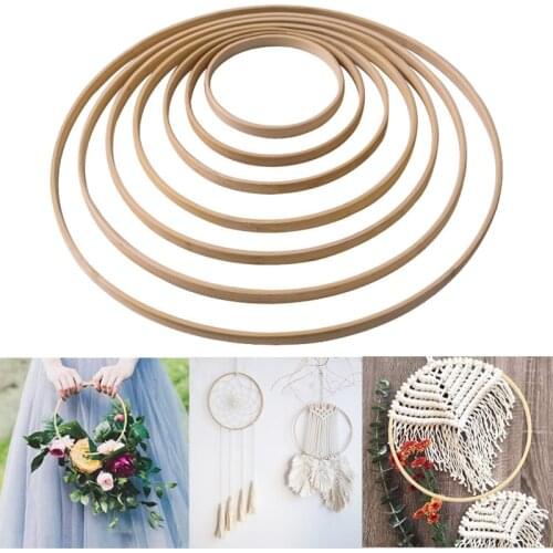 1/5Pcs 8-33cm Home Decor Bamboo Ring Wooden Circle Round Catcher DIY Hoop For Flower Wreath House Garden Plant Decor Hanging