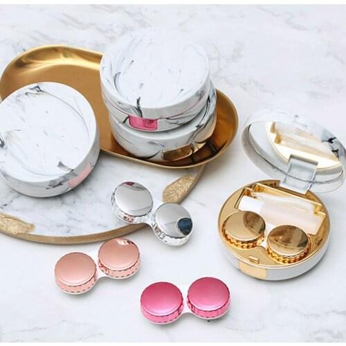 Eyes Care Container Cute Round Lens Case Mirror Travel Glasses Lenses Fashion Classic Box Kit Holder Marble Contact Lens Case
