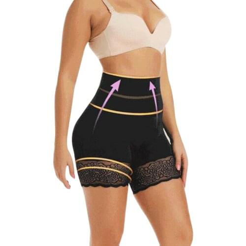 Anti-Chafing Ice Silks Thigh Saver Lace High Waist Tummy Control Hips Up Shapewear Panty H9