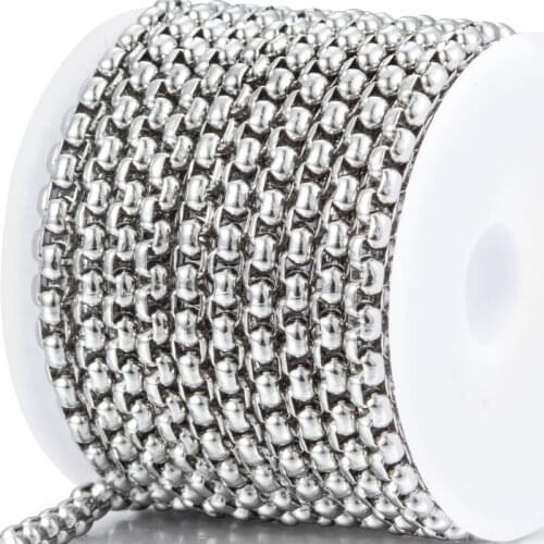 HUIET Stainless Steel Square Pearl Chain For DIY Hip-hop Necklace Jewelry Making Bracelet Anklet Pendant Chains Wholesale 1M 2mm