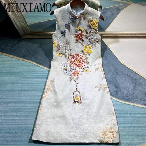 MIUXIMAO Luxurious 2020 Fall dress Party dress Flower Brid Diamonds Above Knee Tank Office Lady Casual Dress Women Vestidos