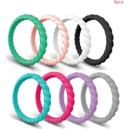 Fashion Thin Braided Silicone Ring For Women Wedding Rings Sports Hypoallergenic Crossfit Flexible Woven Rubber Finger Ring