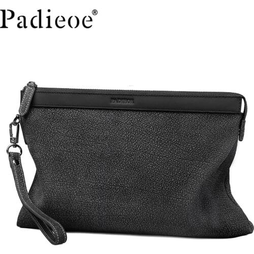 Padieoe Genuine Leather Mens Handbag for Ipad High Quality Day Clutch Bag Male Fashion Long Wallet Card Holder With Wrist Strap