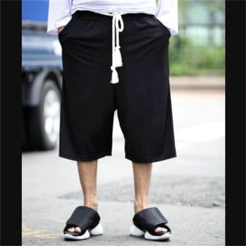 Big fashion brand 2021 mens new summer black drop loose fashion Capris thin sports pants