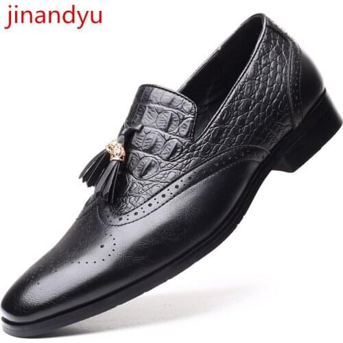 Big Size 48 Brogues Men Dress Shoes Loafers with Tassels Fashion Formal Business Shoes Classic Slip on Mens Leather Dress Shoes