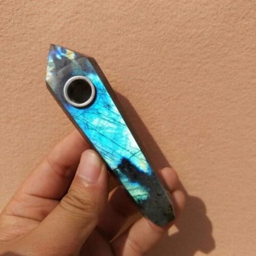 Natural Quartz Labradorite crystal smoking pipe smoking cigarett wand treatment with carb