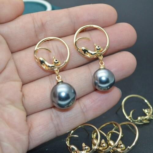 New Arrival Lovely Women Dangle Earrings Gold Plating Silver Shell Ball Charming Cat Animal Element Sweet Girls Jewelry 10pairs