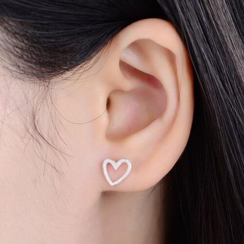 New Hollow Geometry Earrings Heart Sweet 100% 925 sterling silver Love Stud earrings Women Gifts Jewelry Orecchini Brincos
