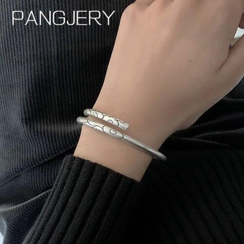 PANGJERY 925 Sterling Silver Sculpture Clouds Bracelet Bangles for Women Trendy Vintage Ethnic Style Circle Wedding Jewelry Gift