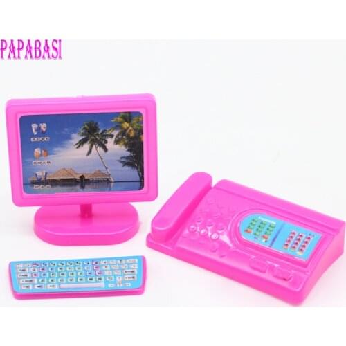 Papabasi Pink Dollhouse Miniature Modern Computer Keyboard Furniture Fax For 1/6 body Kali doll Accessories