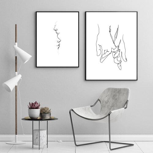 Hand In Hand Poster Eskimo Kiss Canvas Painting Nordic Abstract Line Art Print Modern Wall Picture For Living Room Home Decor