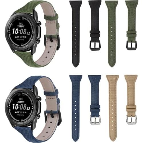 22mm Nylon Genuine Leather Strap Canvas Men Sport Replacement Band for Samsung S3 Huawei Watch GT 2 46mm Amazfit GTR 47mm 2 / 2e
