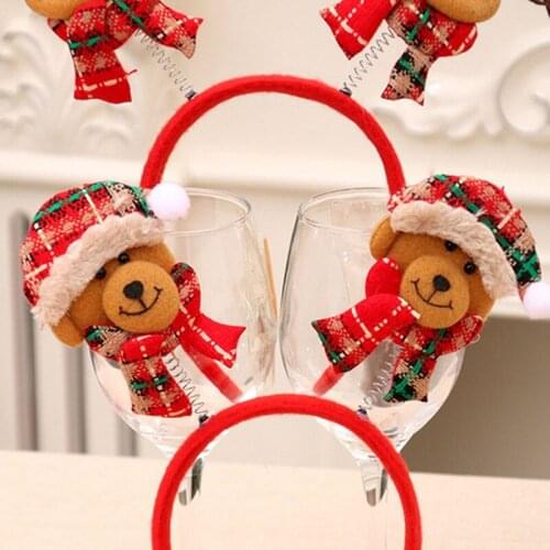 Christmas Headband Santa Claus Snowman Elk Bear Head Kids Adult Headwear Ornaments Xmas Decorations Party Cosplay Children Gift