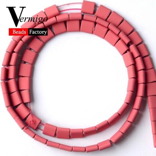 Rose Red Square Double Hole Nanotech Rubber Hematite Beads For Jewelry Making 5*5mm Spacer Beads Diy Bracelets Accessories 15