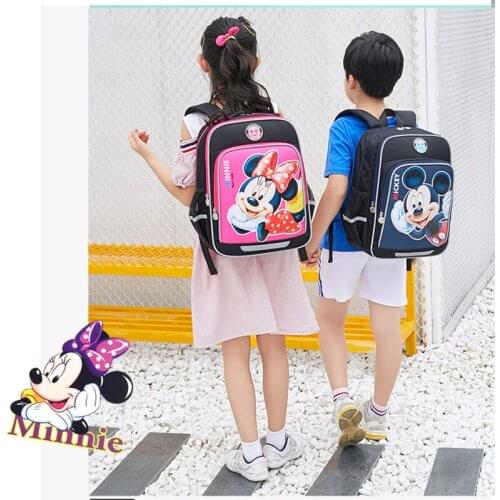 Disney Mickey Minnie School Bags For Boys Girls Primary Student Shoulder Orthopedic Light Backpack Grade 1-4 Kids Gifts Mochila