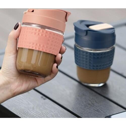 350/ 500ml Glass Straw Cup Anti-slid Water Bottle Cup with straw Galss Cup Leakproof Drinking Cup Juice Tumbler Bottle Drinkware