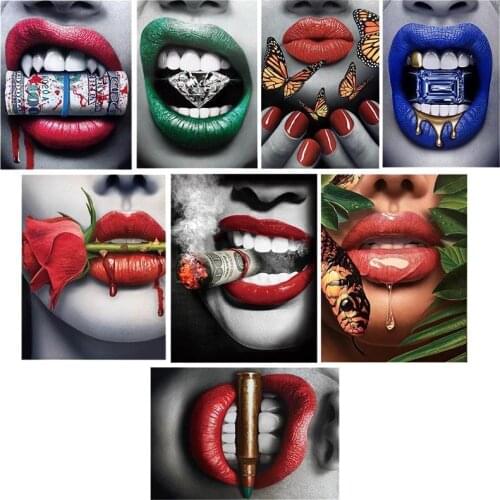 Iron On Patches On Clothes Sexy Lips DIY Print-on T-shirt Hoodies Washable Thermal Clothes Sticker Rose Diamond Snake Lips Patch