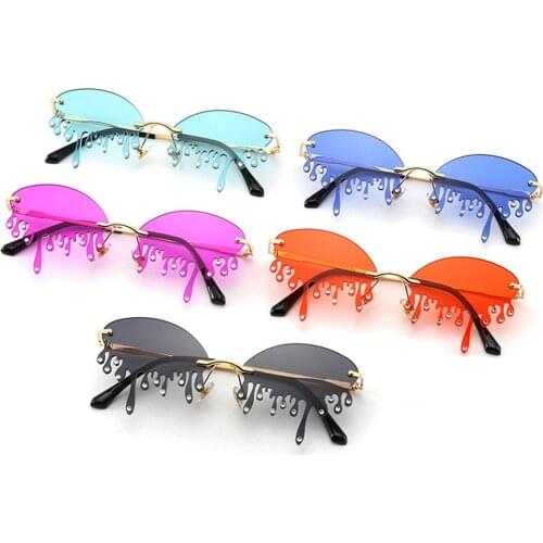 Unique Tears Shape Diamond Sunglasses Womens Fashion Rimless Punk Sun Glasses Female Gafas Crystal Eyeglasses 2021 New