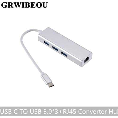 Grwibeou USB 3.0 HUB Type c to Ethernet Network Adapter 1000 Mbps RJ45 USB 3.1 with 3 usb 3.0 Ports usb splitter for MacBook Pro