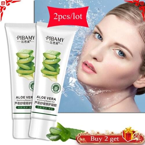 2pcs Aloe Vera Gel Soothing Moisturizing Skin Care Soft Smooth Day Cream Remove Acne Repairing Natural Beauty Face Cream