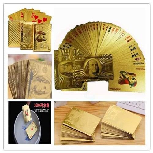 Euro US dollars Style Waterproof Plastic Playing Cards Gold Foil Poker Golden Poker Cards 24K