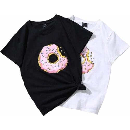 Kpop Summer Leisure T Shirt Tops Cute Donuts Funny Harajuku Print Womens Tshirt Fashion Women Couples Kpop Style T-shirts