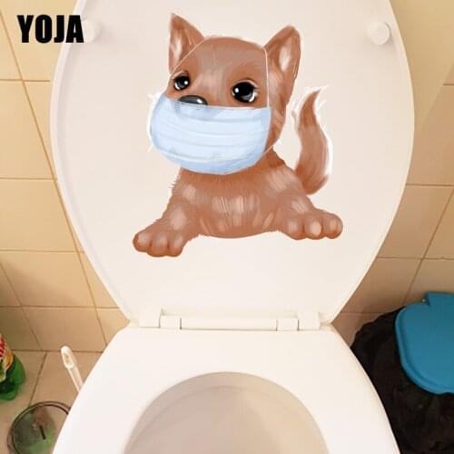 YOJA 20.1×23.5CM Wear Mask Pet Dog WC Accessories Toilet Stickers Funny Home Bathroom Decor T1-2430