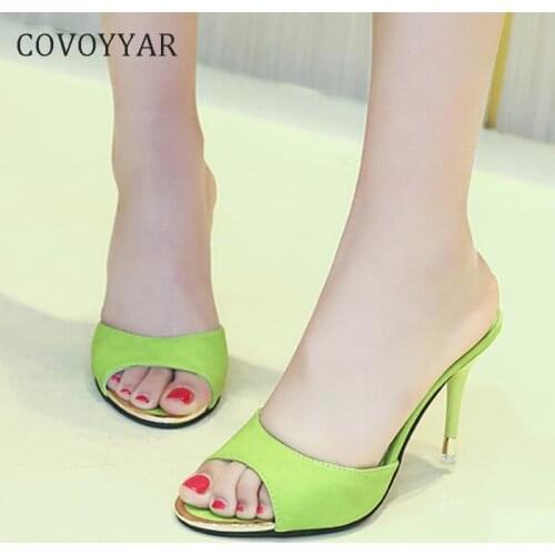 COVOYYAR 2019 Thin Heeled Women Slippers Summer Peep Toe Sexy Woman Mules Casual Pumps Stiletto Slides High Heels WSL62