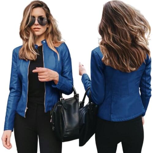 2020 New Faux Leather Coat Female Motorcycle Pu Leather Jacket Women Leather Zipper Outfit Spring Autumn Women Leather Blazer