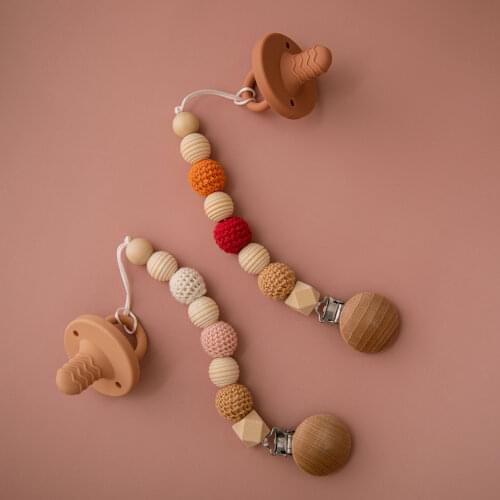 1PC Baby Pacifier Chain Rainbow Tassel Wooden Clip Holder Soother Pacifier Clips for Infant Leash Strap Nipple Holder 25.7*3.4cm