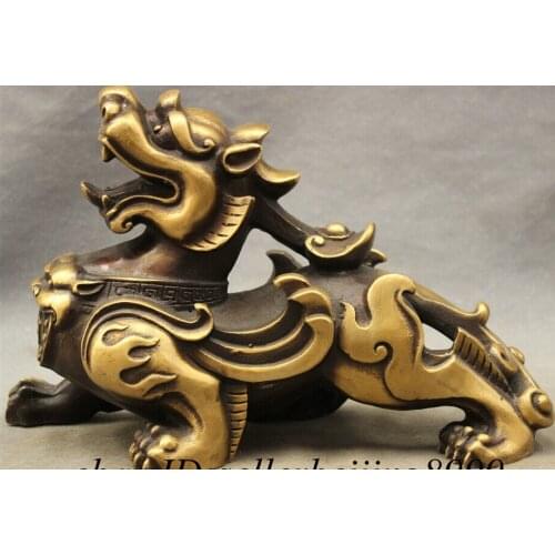 11" Folk Chinese Bronze BiXie Dragon Unicorn Sculpture RuYi PiXiu Lion Statue