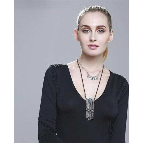 2 Layers Metal Neclacke Jewelry Long Tassel Geometric Necklace Women Exaggerated Punk Female Accessories