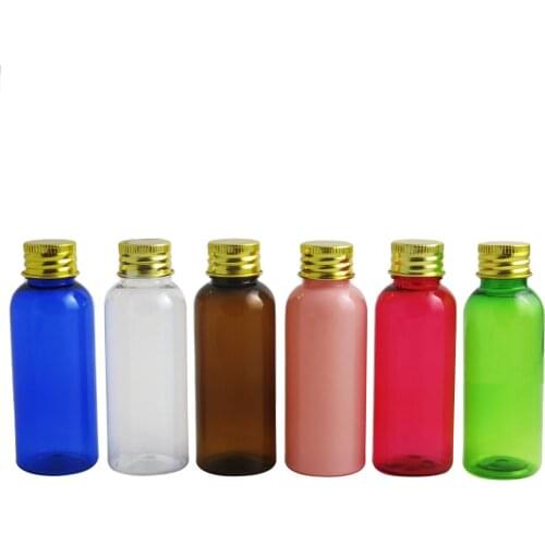 30pcs 50ml Blue Red Clear Amber Plastic Bottle Portable Cosmetic Jar Container Vial for e Liquid Lotion Cream Essential Oil
