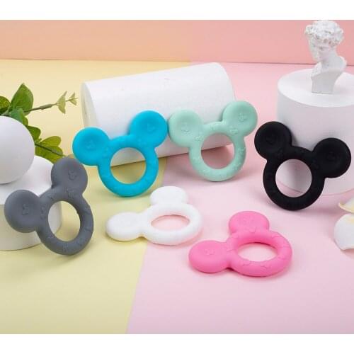 Sunrony 5pcs Silicone Teether Cartoon Mouse Head Animal Food Grade Silicone Teething Toys For Teeth Tiny Rod Baby Teether Gift