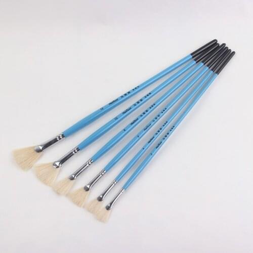 6 pcs/suits Acrylics brush of blue black rod pig mane fan shpe oil painting brush pen Art supplies drawing material