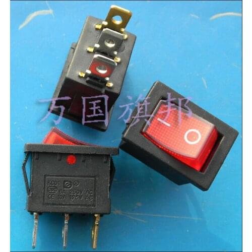 6A 250VAC 21*15mm 3P Rockey Switch / Ship switch With red light