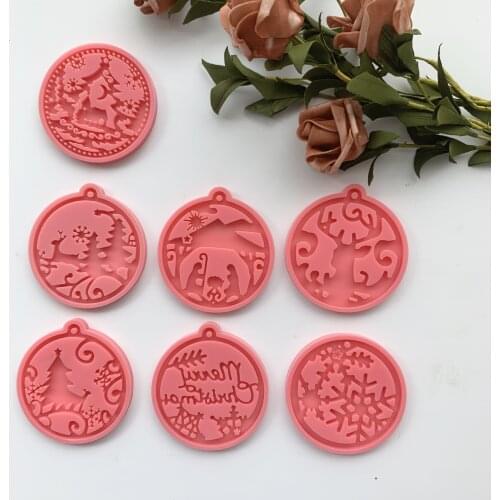 7pcs DIY Christmas Series Various Keychain Resin Molds Cake Decoration Silicone Mold Pendants Resin Epoxy Kit and Molds