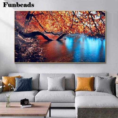 5d diy diamond painting Natural scenery, riverbank trees diamond painting cross stitch embroidery diamond round square FF3950