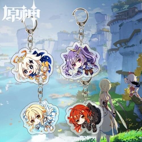 Anime Keychain Genshin Impact keqing Venti Diluc Klee Hung Key Chain for Women Accessories Cute Bag Pendant Key Ring Jewelry