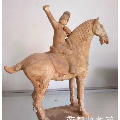 Antique Pottery Riding Archer statue,Hand carved sculpture crafts,Decoration,Collection&Adornment,Free shipping
