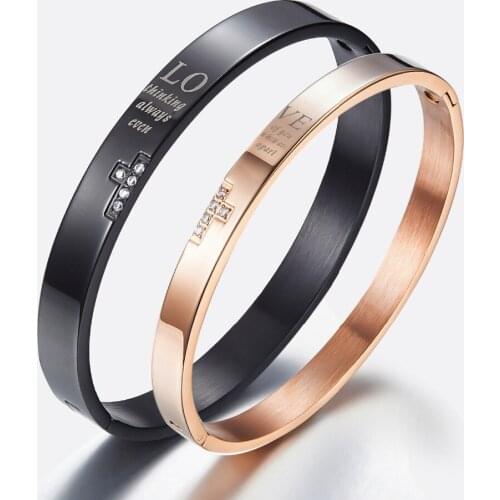 Free Shipping Crysta Titanium steel Bangle Bracelet Fashion Jewelry Lover fadeless Couple Bracelet Cross Love Gift