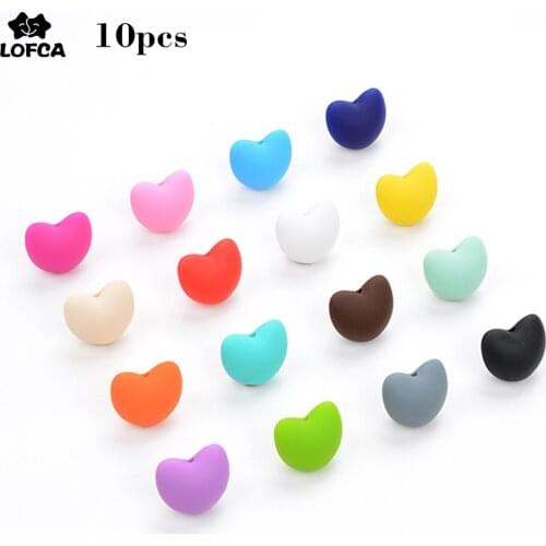LOFCA 10pcs Heart Shape Loose Silicone Beads Baby Teether Toy Soft Chew Teething BPA Free Teething Beads Charms Newborn Nursing