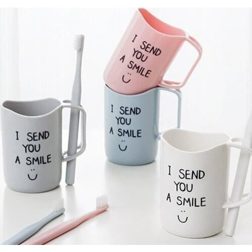 1 PC Household Mouthwash Cups with Handle Bathroom Couples Brushing Cup Toothbrush Storage Rack Cute Plastic Tooth Mugs